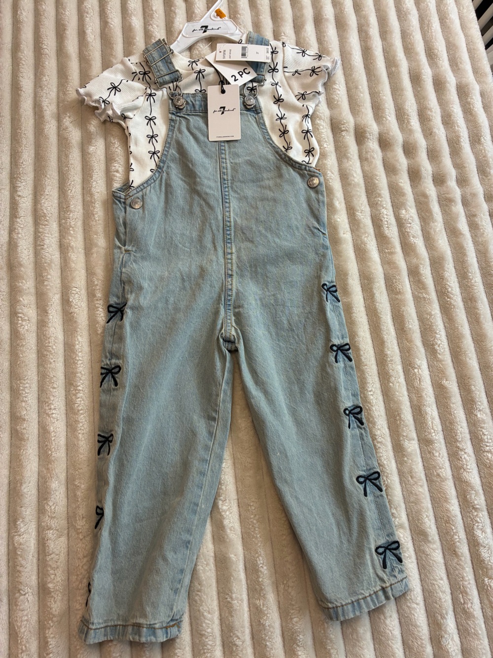 7 For All Mankind Girls 3T Denim Overalls Set NWT